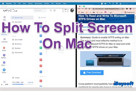 For macOS users, split screen functionality has been built-in since the "El Capitan" version 10.11 in 2015. This allows two active windows to be placed side by side on the desktop. ... Tap on the "Open in split screen view" option. This action will cause the select app to appear as a minimised bar on the top of the screen.